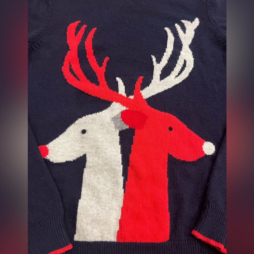 Boden Navy Sweater with Red and White Reindeer Design - Picture 4 of 7